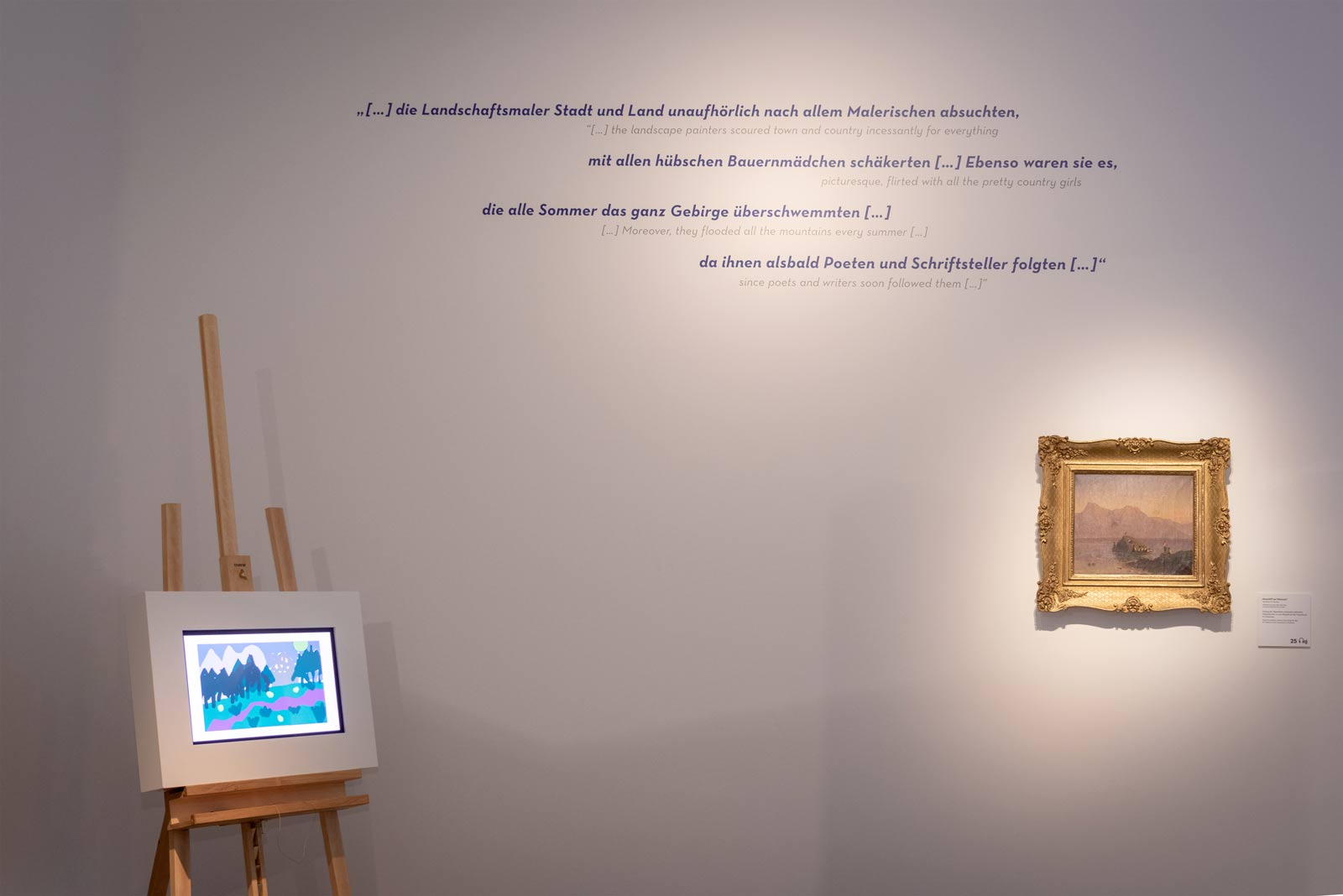 Das Referenzbild für Ausstellungsgestaltung aus der Sonderausstellung Wald, Gebirg und Königstraum – Mythos Bayern zeigt eine Hands-on-Station mit Multimedia-Inhalten.
