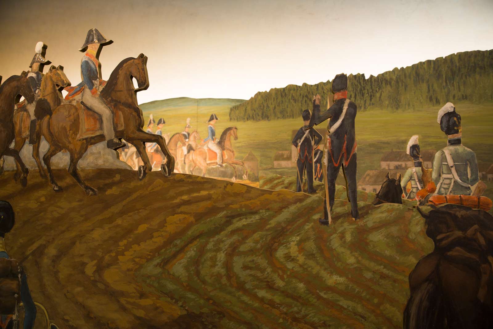 Das Referenzbild für Ausstellungsgestaltung aus der Medieninszenierung „Die Schlacht von Eggmühl“ zeigt den Kulissenbau.