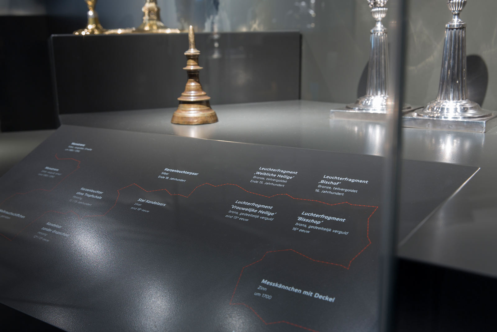 Das Referenzbild für Ausstellungsgestaltung aus der Dauerausstellung Grenze zeigt eine Exponatpräsentation mit Exponatbeschriftung.